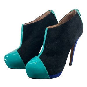 Aldo Women's Size 7 Black, Blue & Teal Suede/Patent 5.5" Heel Stiletto Booties